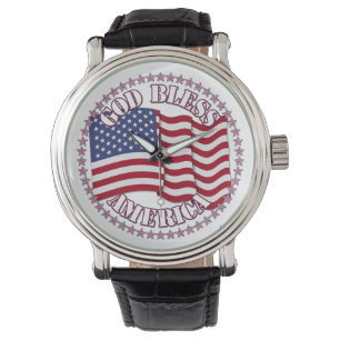 God zegene Amerika met de vlag van de VS en 50 ste Horloge
