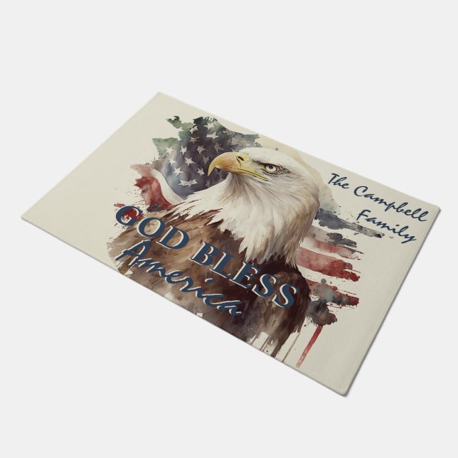 God zegene Amerika Patriottische Eagle Custom Fami Deurmat (Schuin)