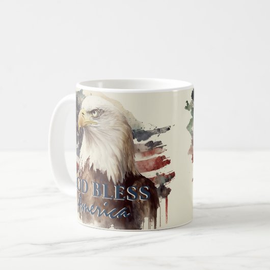 God zegene Amerika Patriottische Eagle Waterverf Koffiemok (Voorkant links)