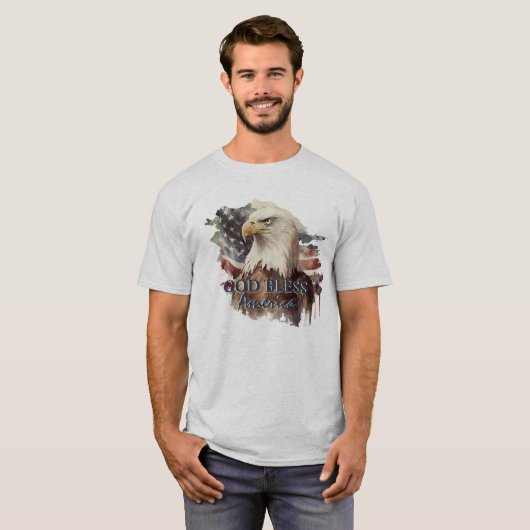 God zegene Amerika Patriottische Eagle Waterverf T-shirt (Voorkant volledig)