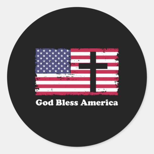 God zegene Amerika patriottische vlag met kruis Ronde Sticker (Voorkant)