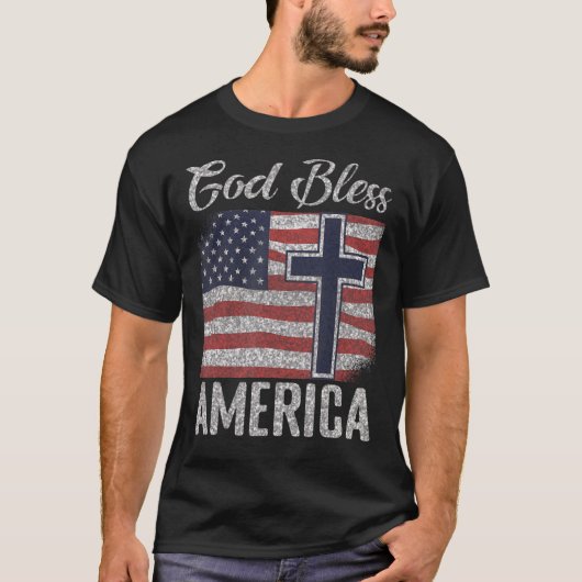God zegene Amerika Patriottische VS Vlag T-shirt (Voorkant)
