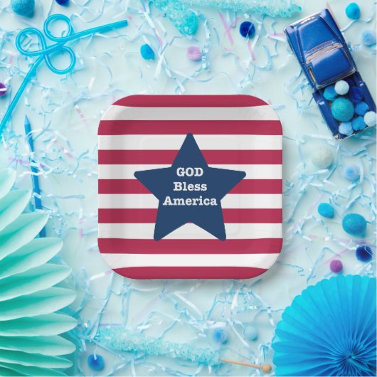 God zegene Amerika rood wit en blauw Papieren Bordje (Feest)