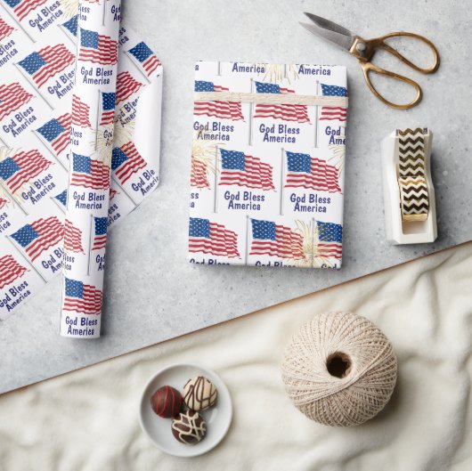 God zegene Amerika Vlag en Vuurwerk Cadeaupapier (Crafts)
