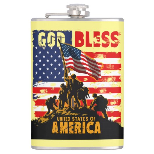 God zegene Amerika : Vlag VS, Patriottisme Design Heupfles (Voorkant)