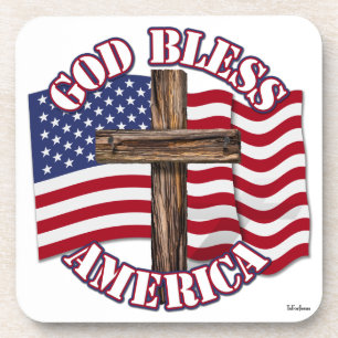 God zegene Amerikaan met Amerikaanse vlag & kruis Bier Onderzetter