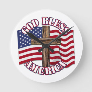 God zegene Amerikaan met Amerikaanse vlag & kruis Ronde Klok