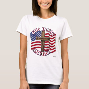 God zegene Amerikaan met Amerikaanse vlag & kruis T-shirt