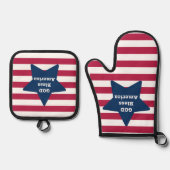 God zegene Amerikaan rood wit en blauw Ovenwant & Pannenlap Set (Voorkant)