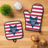 God zegene Amerikaan rood wit en blauw Ovenwant & Pannenlap Set (Top down)