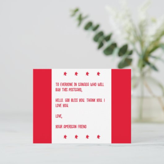 GOD zegene Canada. Groet, je Amerikaanse vriend. Briefkaart (Staand voorkant)