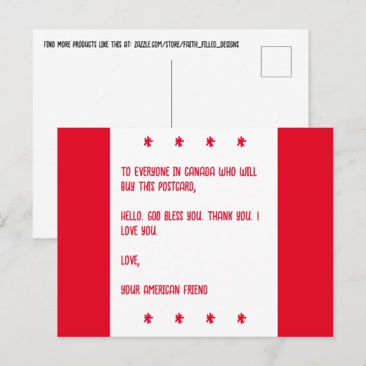 GOD zegene Canada. Groet, je Amerikaanse vriend. Briefkaart (Voorkant / Achterkant)