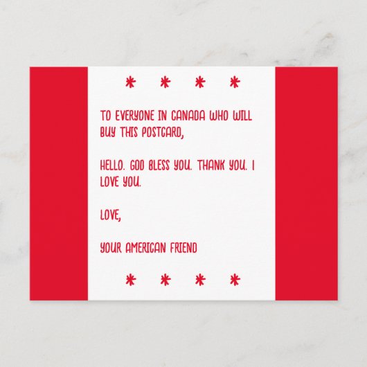 GOD zegene Canada. Groet, je Amerikaanse vriend. Briefkaart (Voorkant)