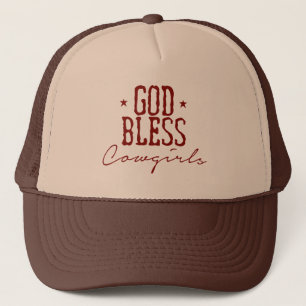 God zegene cowgirls, bruine moderne typografie trucker pet