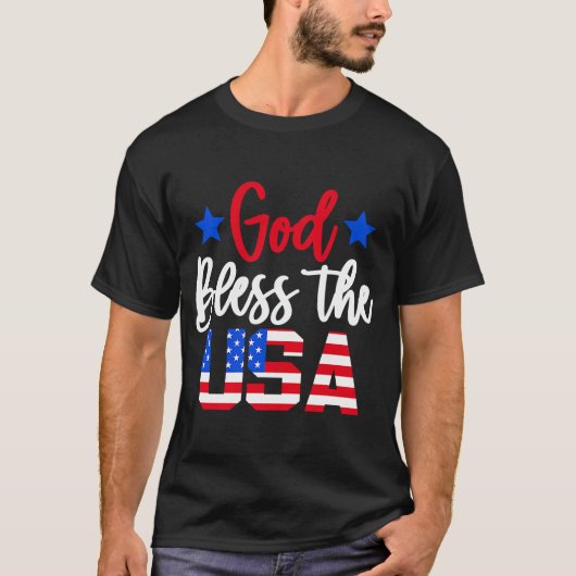 God zegene de Amerikaanse vlag op 4 juli T-shirt (Voorkant)