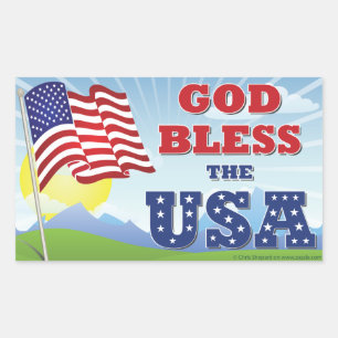 God zegene de USA Patriottische Vlag Zonnig Platte Rechthoekige Sticker