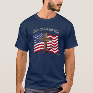 GOD ZEGENE DE VS met ruwe kruis & VS vlag T-shirt