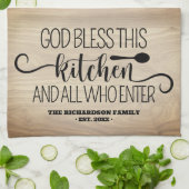 God zegene deze keuken familienaam theedoek (Gevouwen)