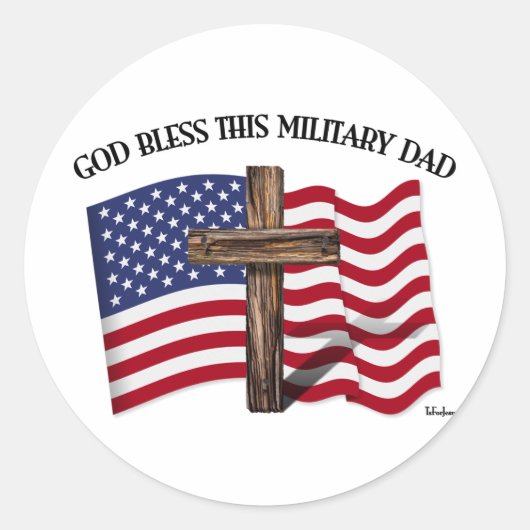 GOD ZEGENE DEZE MILITAIRE VADER ruwe kruis & Ameri Ronde Sticker (Voorkant)