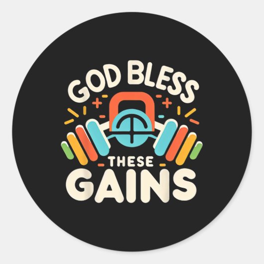 God zegene deze winsten spier bodybuilding - 1 ronde sticker (Voorkant)
