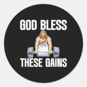 God zegene deze winsten spier bodybuilding ------- ronde sticker (Voorkant)