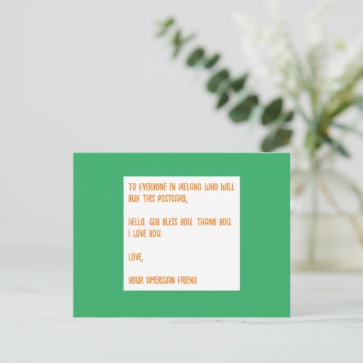GOD zegene Ierland. Liefs, je Amerikaanse vriend. Briefkaart (Staand voorkant)