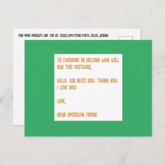 GOD zegene Ierland. Liefs, je Amerikaanse vriend. Briefkaart (Voorkant / Achterkant)