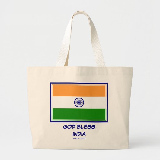GOD ZEGENE INDIA Patriottische Indiase vlag Grote Tote Bag (Voorkant)