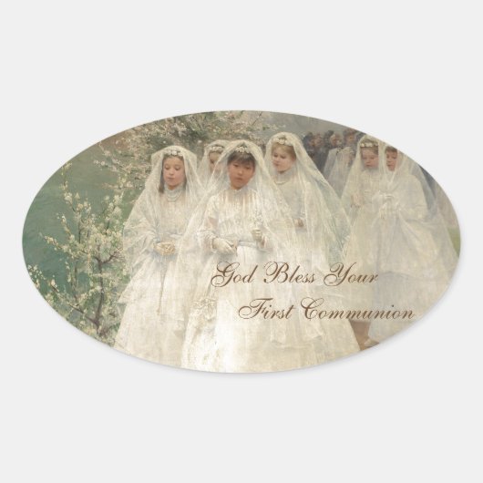 God zegene je eerste communie ovale sticker (Voorkant)