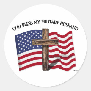 GOD ZEGENE MIJN MILITAIRE ECHTGENOOT ruwe kruis Am Ronde Sticker