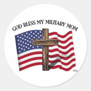 GOD ZEGENE MIJN MILITAIRE MOEDER ruwe kruis & Amer Ronde Sticker