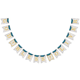 God zegene naam Blue Geode Boy Baptisme Communie Vlaggetjes