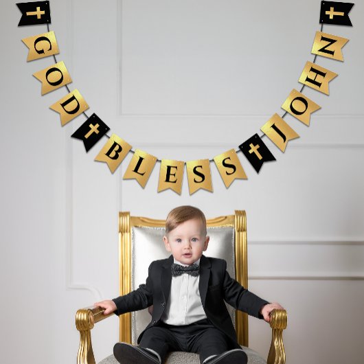 God zegene naam zwart goud religieuze bevestiging vlaggetjes