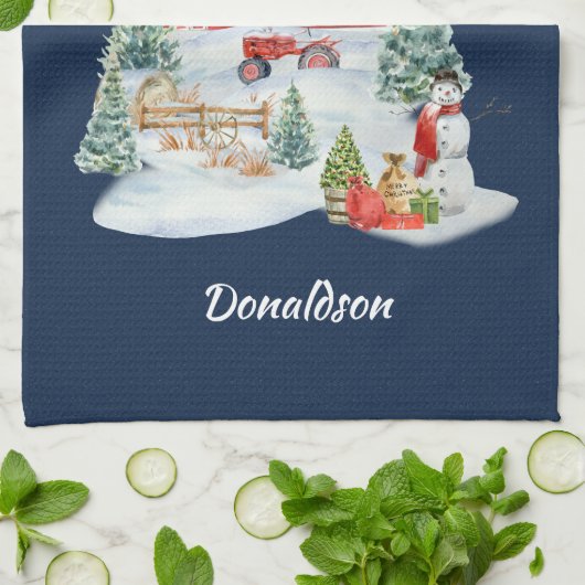 God zegene ons Boerderij Kerstmis Boerderij Scene Theedoek (Gevouwen)