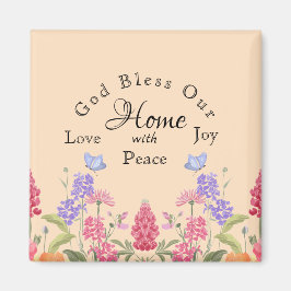 God zegene ons huis beige bloemen wilde bloemen magneet