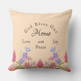 God zegene ons huis Beige Wildflower familienaam Kussen