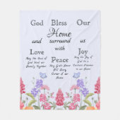 God zegene ons huis blauwe bloemen wilde bloemen fleece deken (Voorkant)