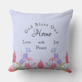 God zegene ons huis blauwe wilde bloem familienaam kussen