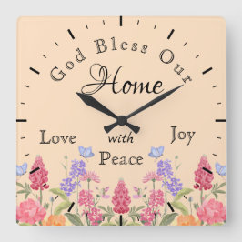 God zegene ons huis Bloemen Wildbloemen Beige Vierkante Klok