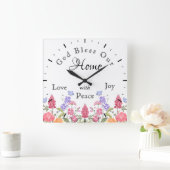 God zegene ons huis Bloemen Wildbloemen Wit Vierkante Klok (Huis)