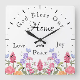 God zegene ons huis Bloemen Wildbloemen Wit Vierkante Klok