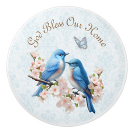 God zegene ons huis Bluebird Floral Damask Keramische Knop