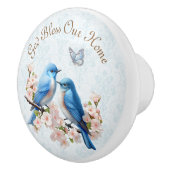 God zegene ons huis Bluebird Floral Damask Keramische Knop (Rechts)