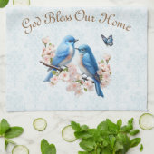 God zegene ons huis Bluebird Floral Damask Theedoek (Gevouwen)