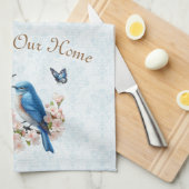 God zegene ons huis Bluebird Floral Damask Theedoek (Quarter Fold)