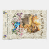 God zegene ons huis Damask keukenhanddoek (Horizontaal)