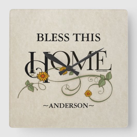 God zegene ons huis: Gepersonaliseerd Vierkante Klok (Voorkant)