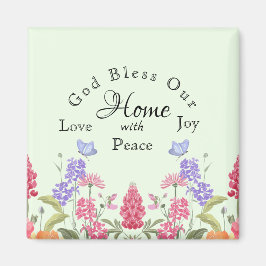 God zegene ons huis groene bloemen wilde bloemen magneet