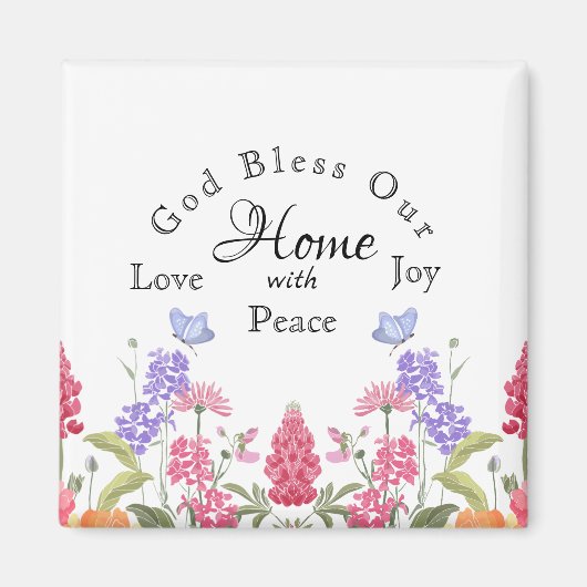 God zegene ons huis Witte Bloemen Wildbloemen Magneet (Voorkant)