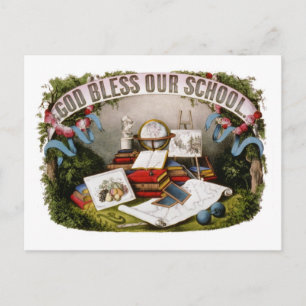  God zegene Onze School Illustratie 1874 Briefkaart